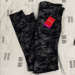 Spanx faux leather black camo leggings